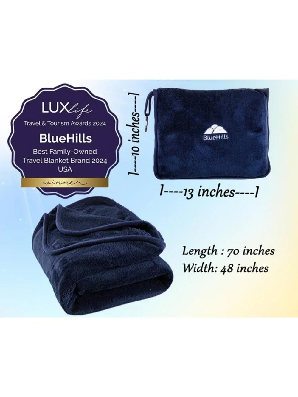 Soft Travel Blanket & Pillow Combo - Compact Packable Airplane Throw, Navy Blue - Picture 3 of 9
